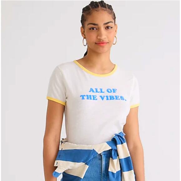NWT J. Crew White/Ivory W/"All of the Vibes" Graphic T-Shirt - Picture 8 of 8